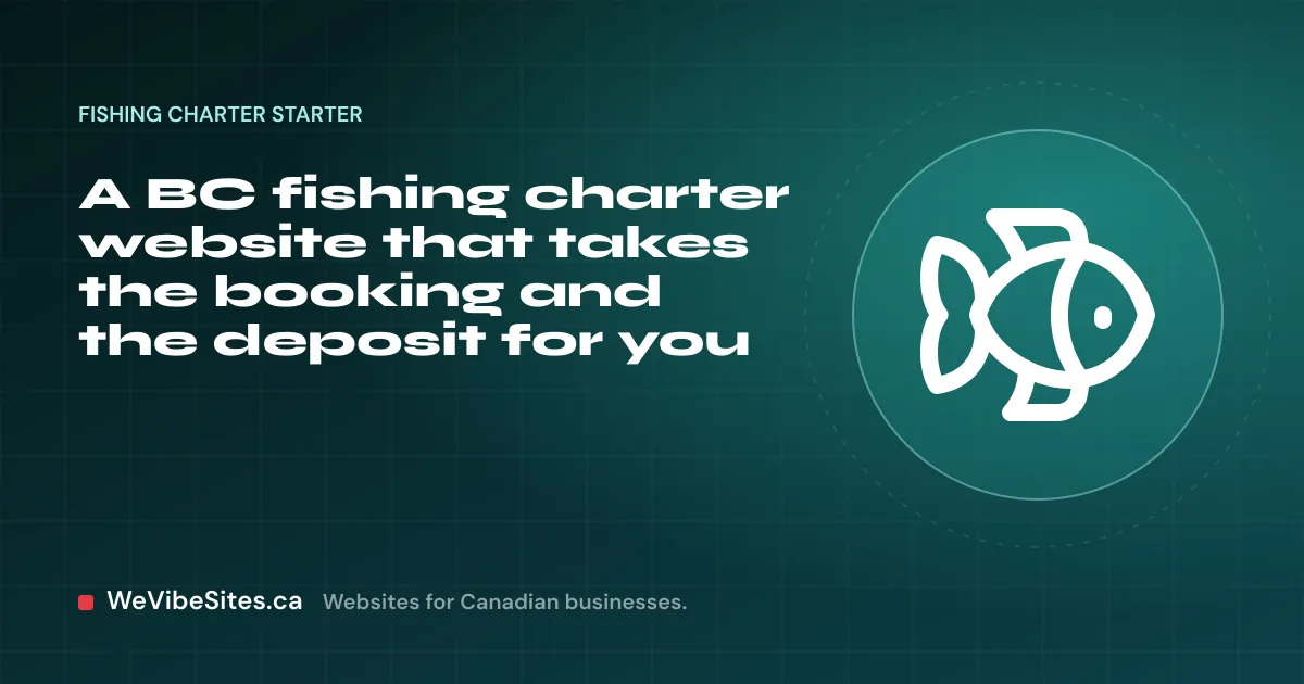 WeVibeSites.ca cover for the Fishing charter starter: a fish beside the post title.