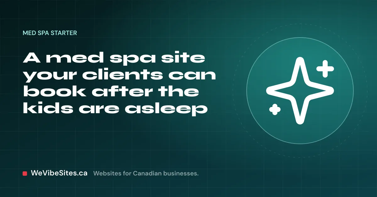 WeVibeSites.ca cover for the Med spa starter: sparkles beside the post title.