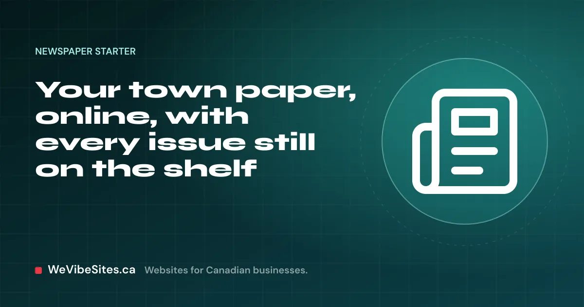 WeVibeSites.ca cover for the Newspaper starter: a newspaper beside the post title.