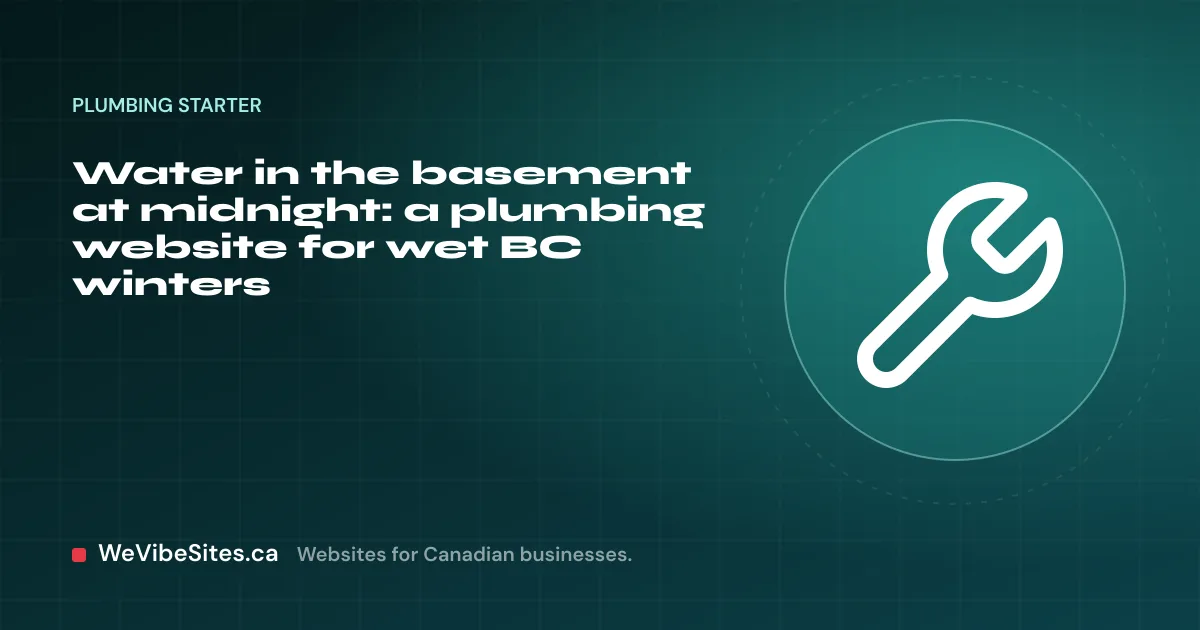 WeVibeSites.ca cover for the Plumbing starter: a wrench beside the post title.
