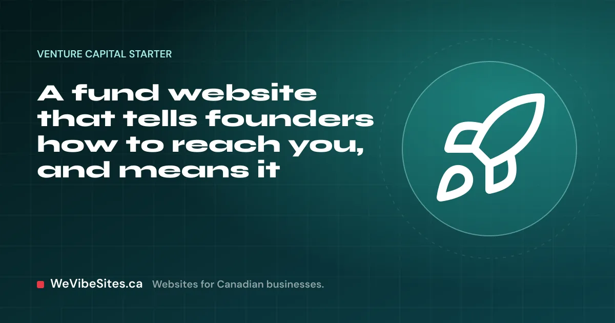 WeVibeSites.ca cover for the Venture capital starter: a rocket beside the post title.